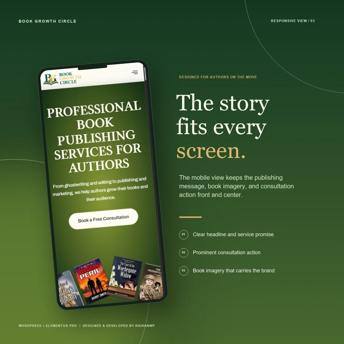 Book Growth Circle homepage shown on a phone.