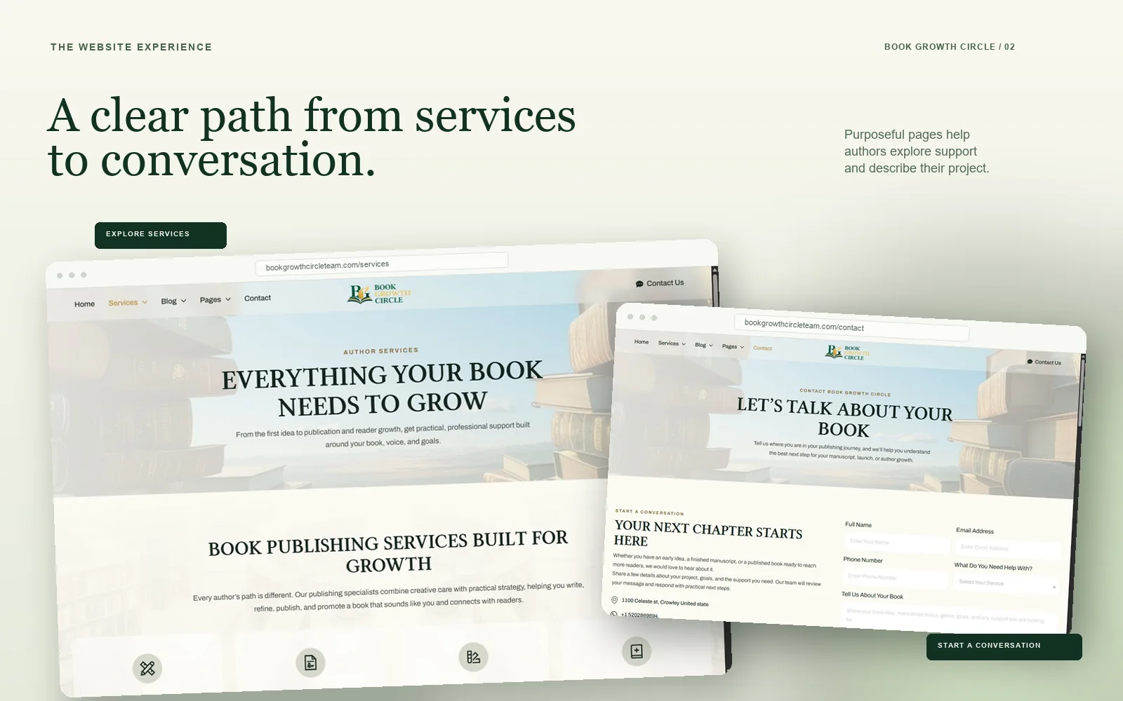 Book Growth Circle service and inner pages shown in a mockup.