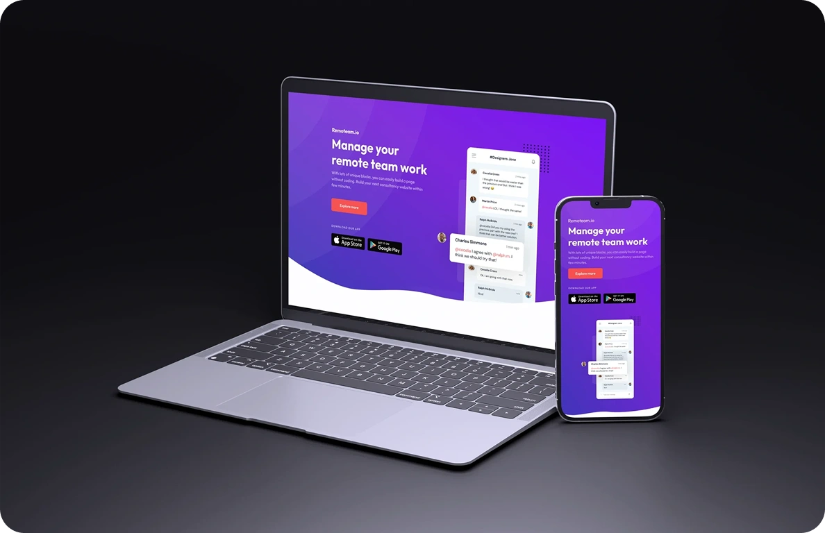 Remoteam – Landing Page for Team Collaboration App project preview