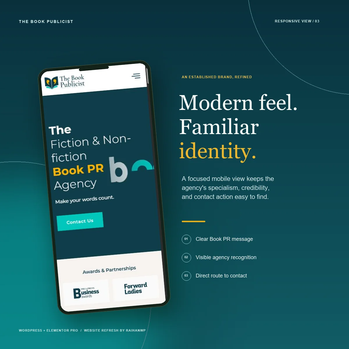 The Book Publicist homepage shown on a phone.